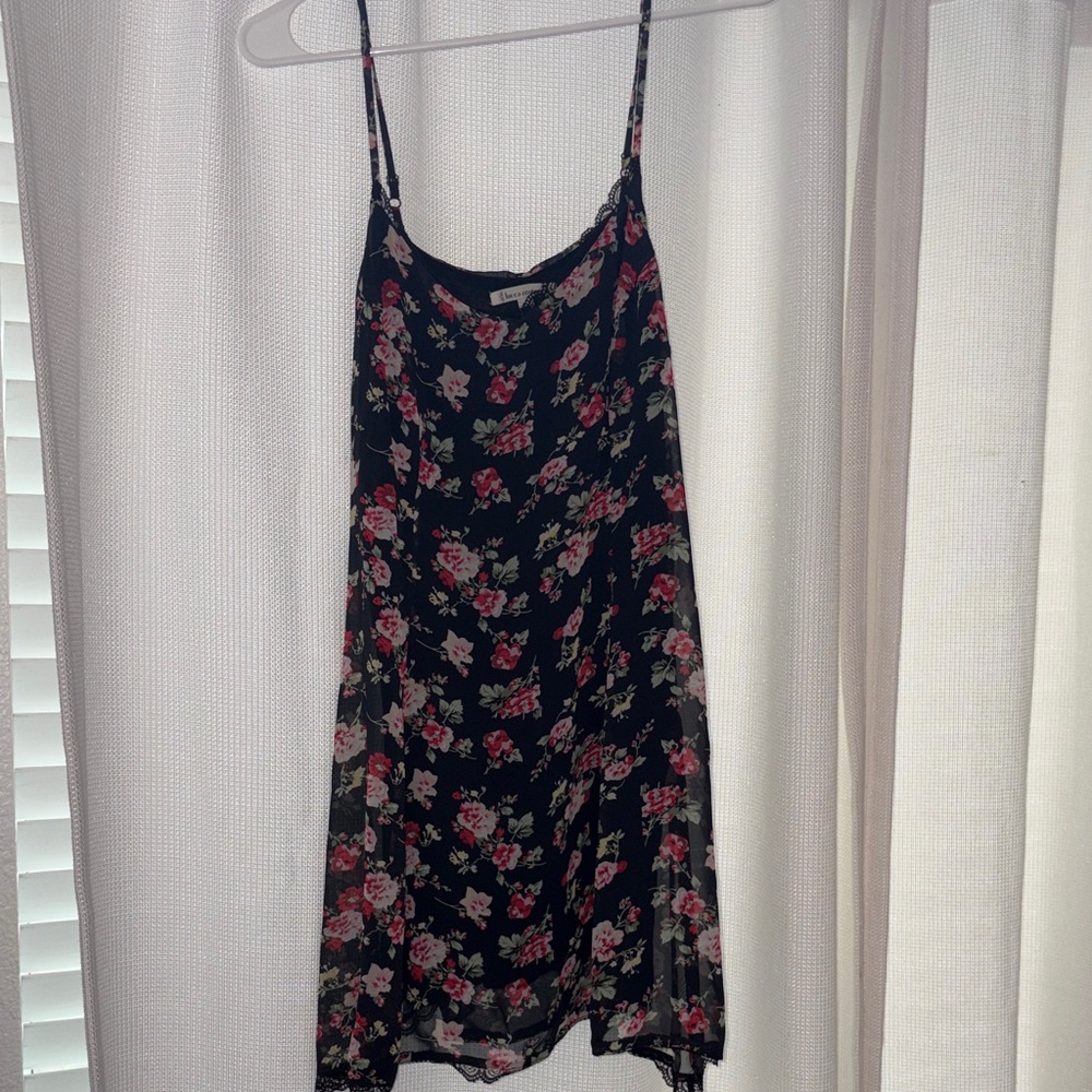 Lucca Couture Black Floral Dress with Spaghetti Straps